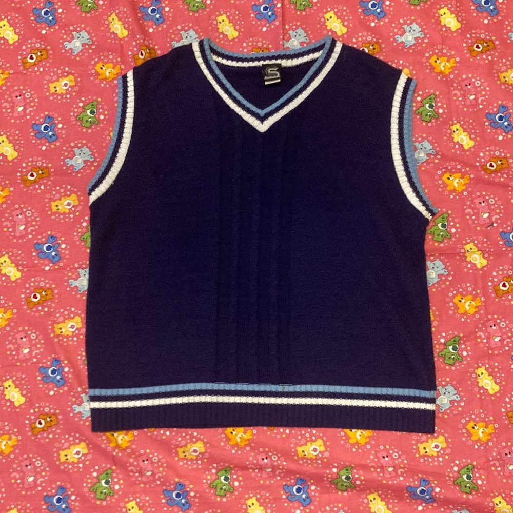 sweater vest blue and white stripes oversized smooches brand